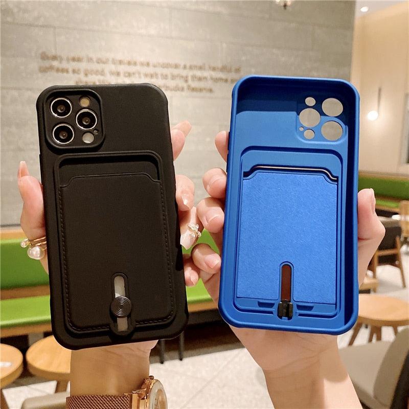 Unique Silicone Solid Color Phone Case For iPhone 11 12 13 Mini case For iPhone 11 Pro Case Cover Silicone Wallet Card Holder Compatible With Smartphones Minimalist Style Lightweight iphone Case