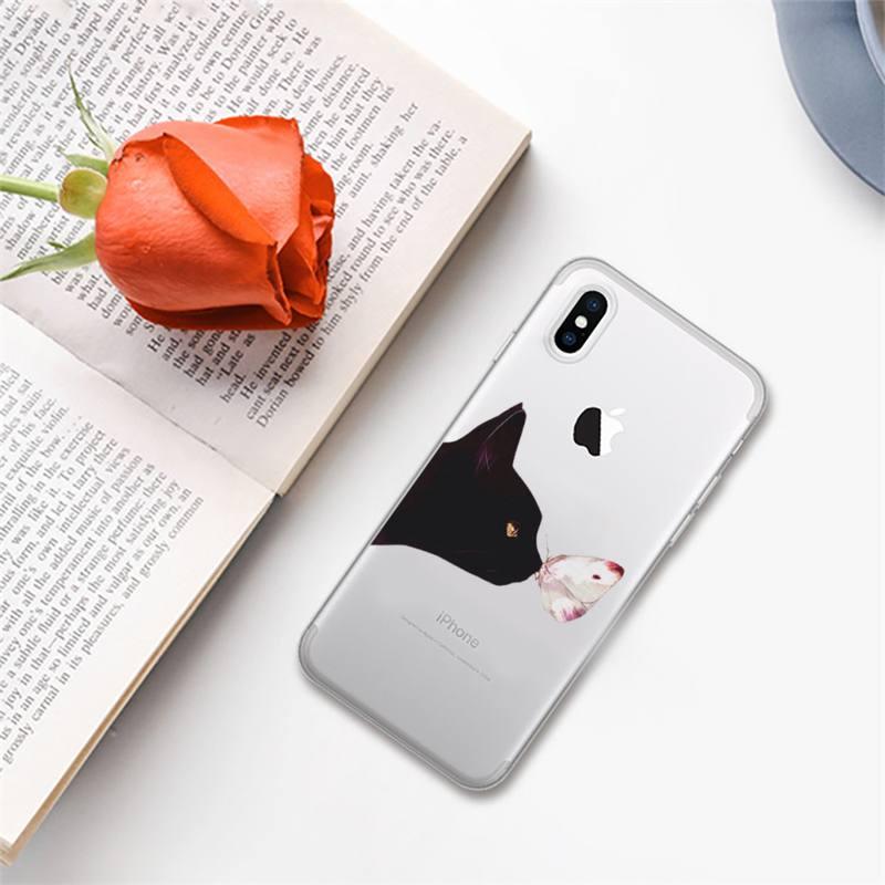 Cute black cat Phone Case for iphone 13 11 12 pro XS MAX 8 7 6 6S Plus X 5S SE 2020 XR case  Cute Cat Slim Fit Glossy Stylish Cover Soft Shockproof Phone Case