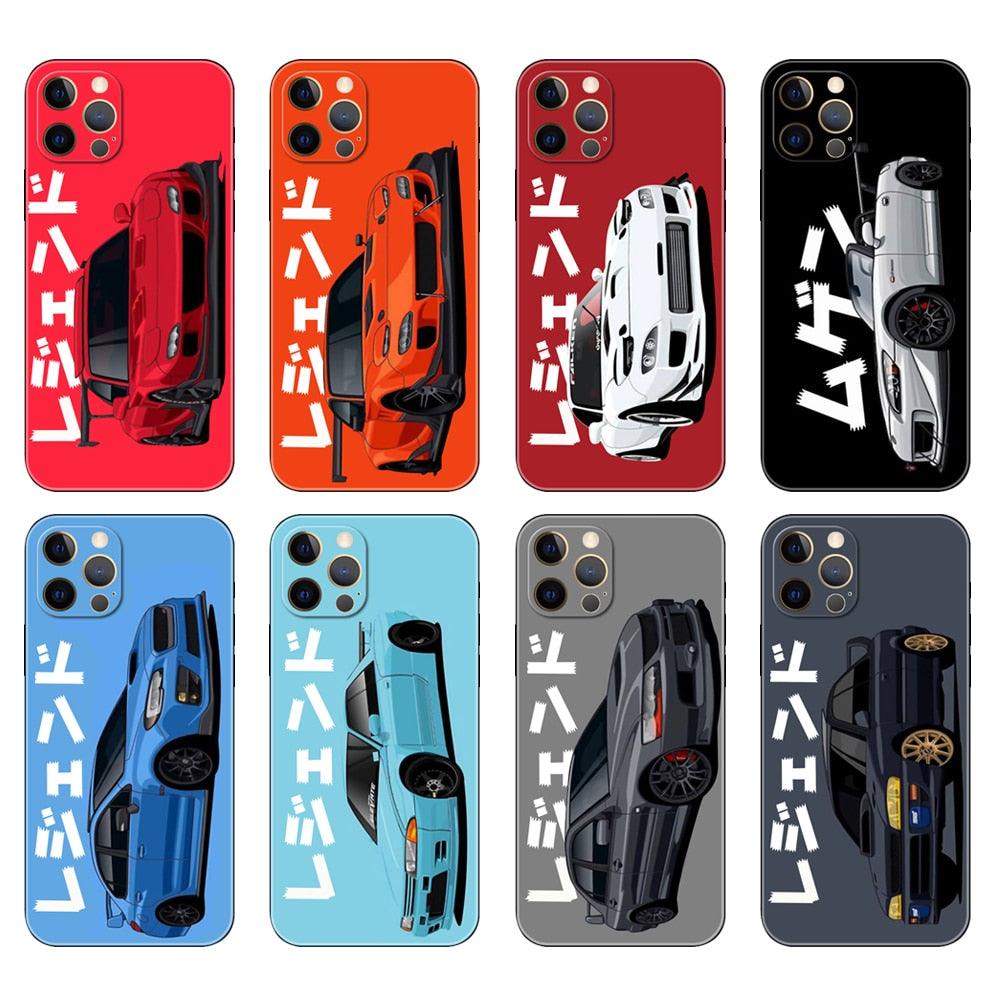 Black Phone Case Mask  for iphone 5 5s se 2020 6 6s 7 8 plus x 10 XR XS 11 12 mini pro MAX back cover Tokyo Drift Sports Car Transparent Phone Case Silicone Back Cover For iPhone