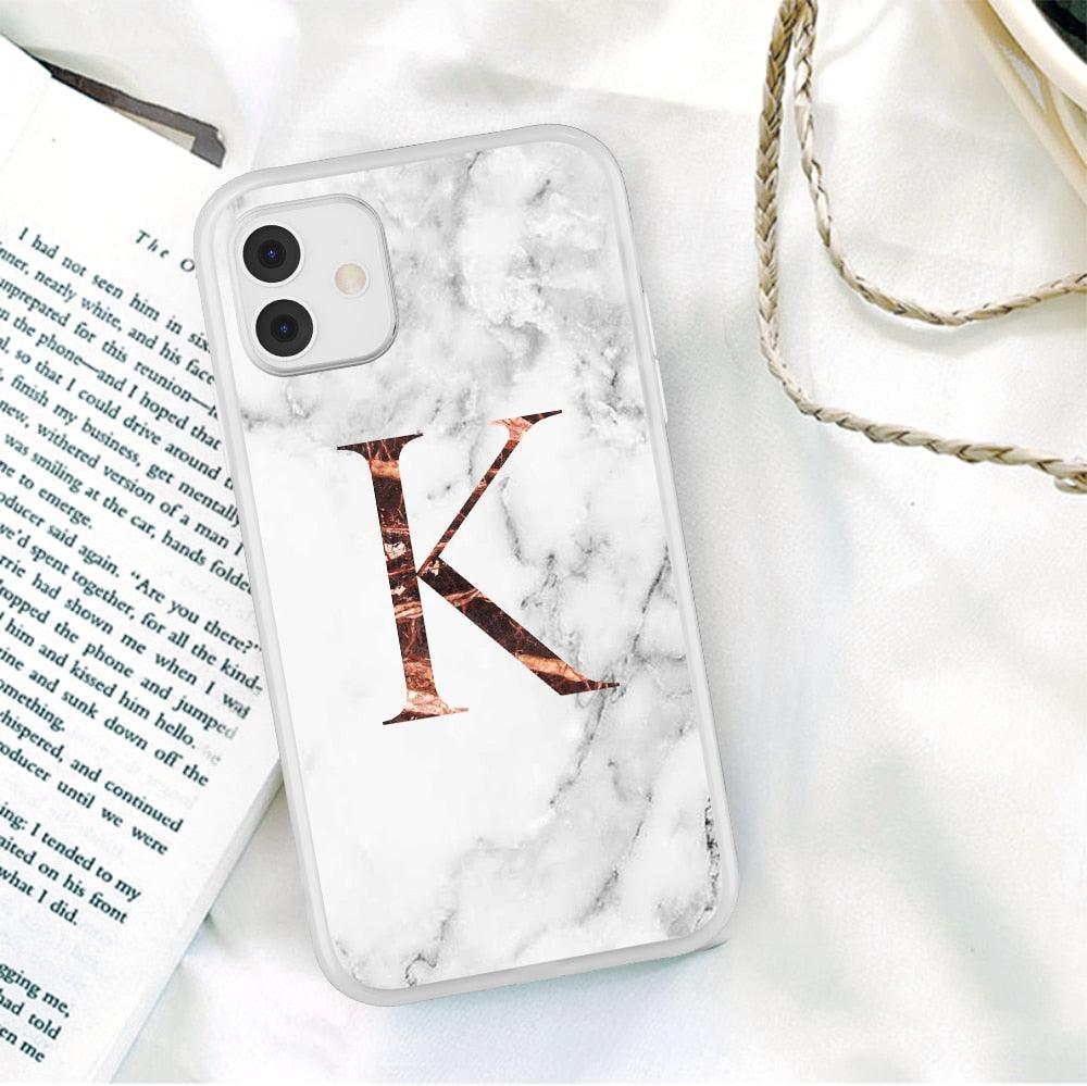 White A-Z Marble Texture Phone Cover For Iphone 12 Mini Soft Silicone Back Case Solid Name Phone Case Luxury Screen Camera Protection Shockproof Soft Cover