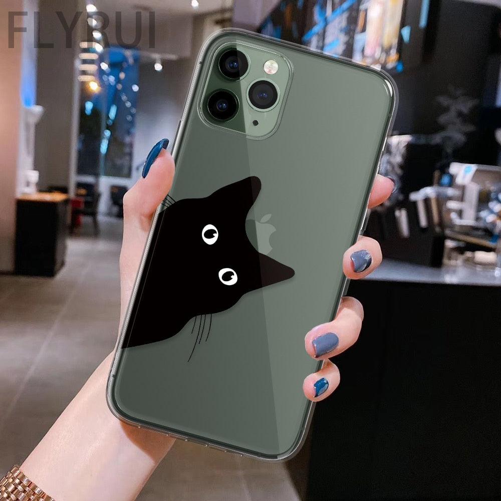 Cute Black Cats Animal Pattern Clear Phone Case For Iphone 11 13 12 Pro Max 7 8 Plus Se 2020 Silicone Protective Design Flexible Slim Soft Transparent Cover