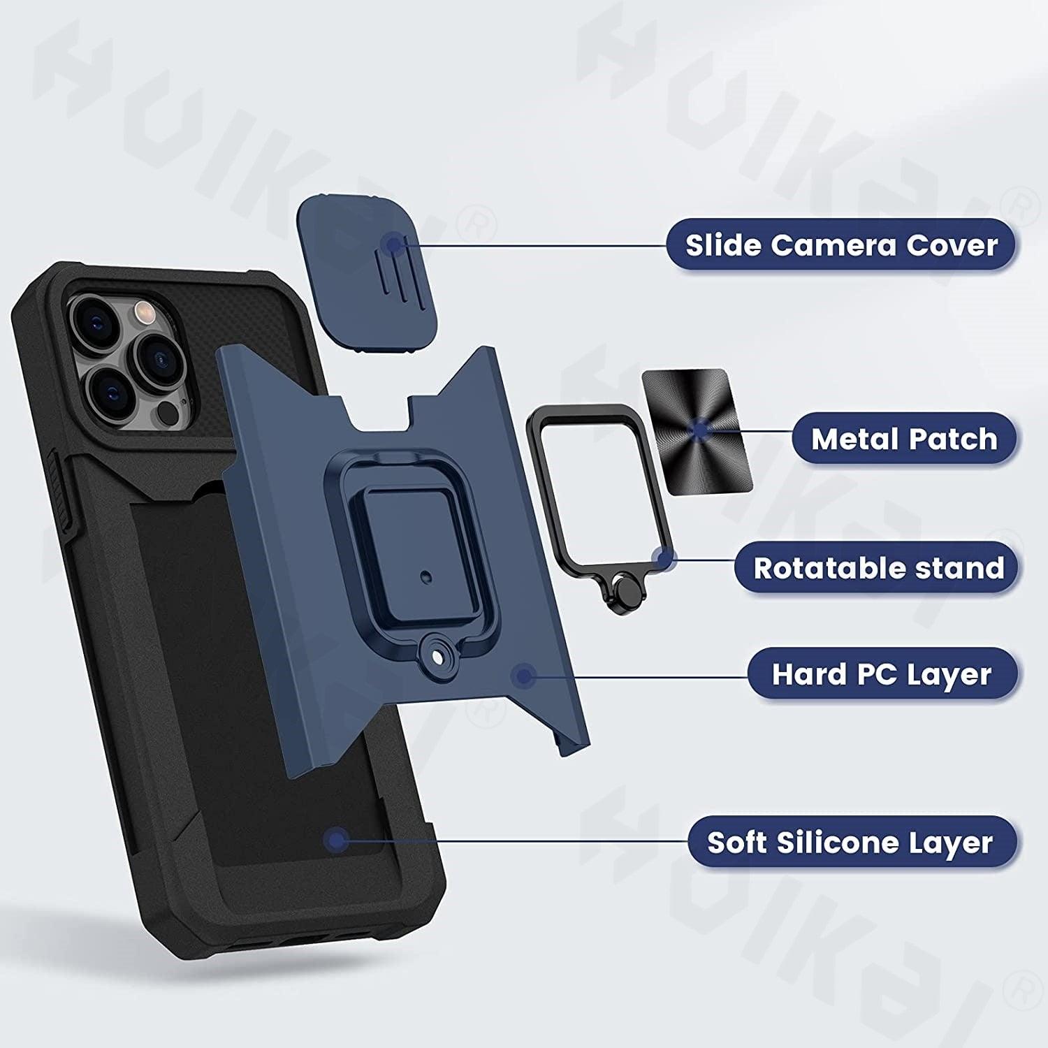 Slide Camera Cover Kickstand Card Wallet Case for iPhone11 X XS 8  Shockproof Protective Phone Case  Wallet Case for iPhone With Sliding Camera Case With Kickstand Magnetic Adjustable Ring Holder