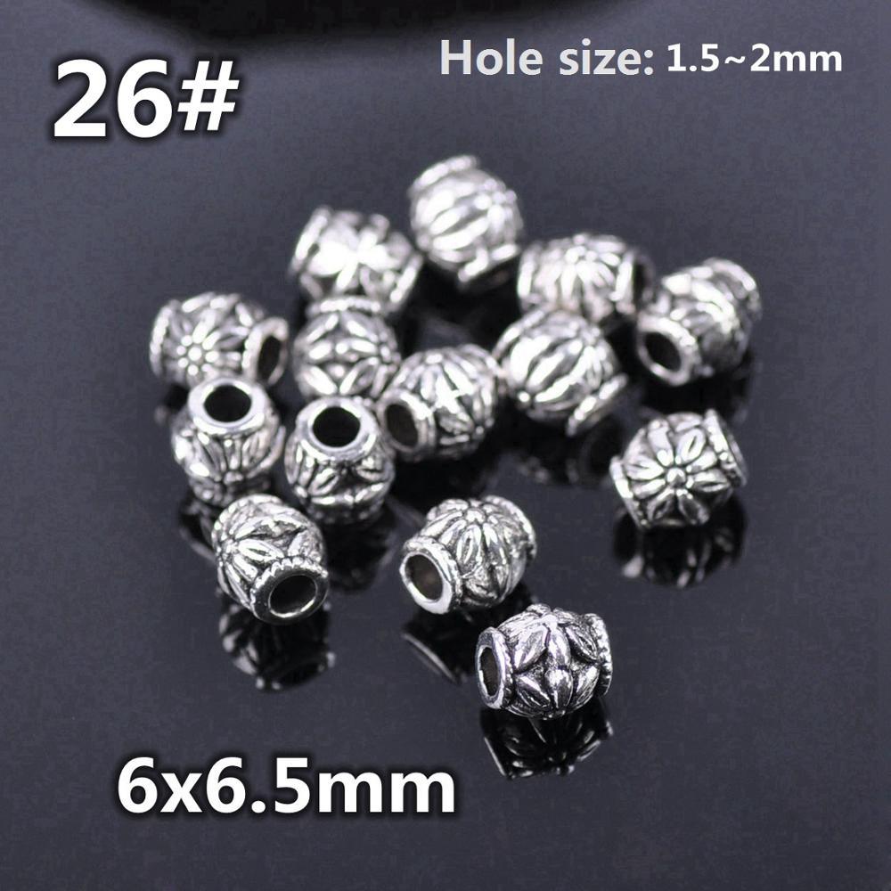 50pcs Silver Color Metal Alloy Loose Spacer Beads lot for Earring Necklace Bracelet Jewelry Making Findings Crafts Round Column Loose Beads Antique Silver Carved Spacer Beads for Jewelry Making