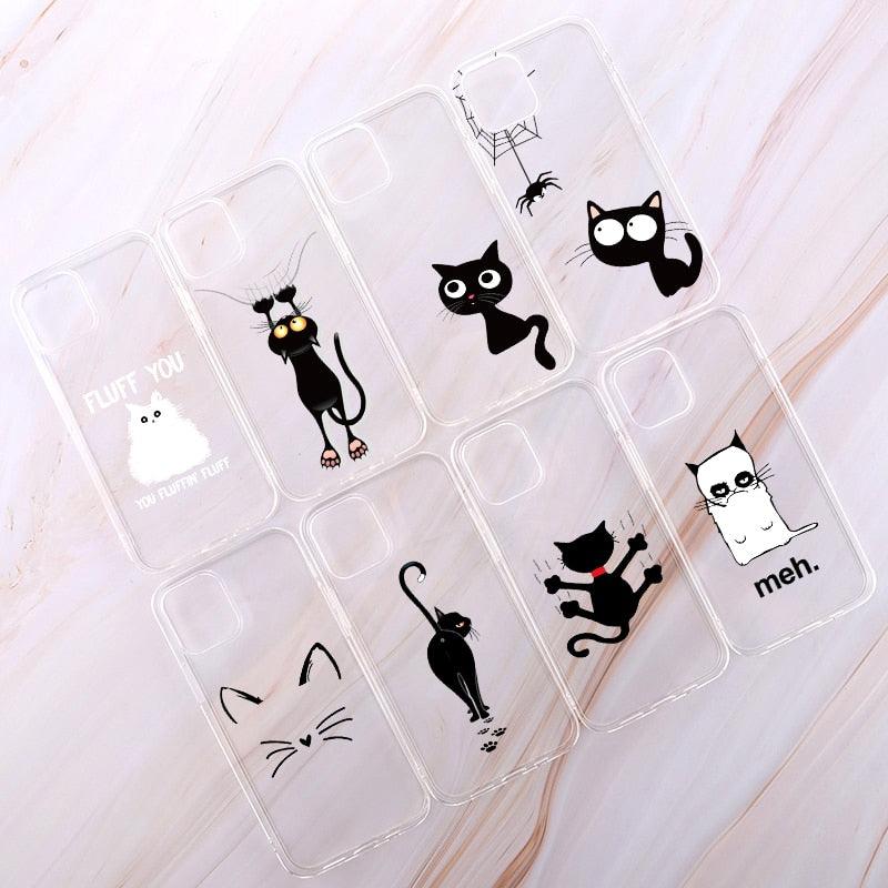 Cute Cartoons Black Cat Transparent Phone Cover For Iphone 14 14promax 14plus 13promax 13 12 11 Shockproof Clear Phone Case Adorable Soft Girls Print Cat Design Clear Cute Flexible Silicone Phone Case