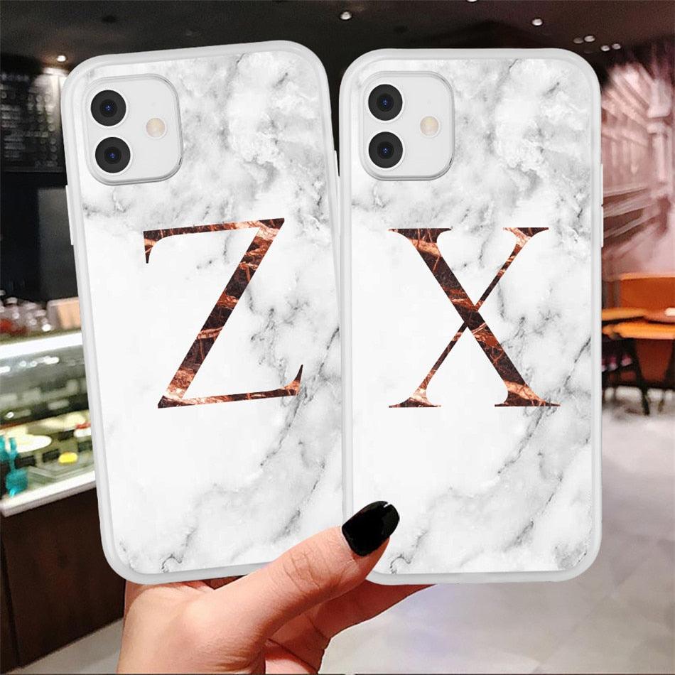 White A-Z Marble Texture Phone Cover For Iphone 12 Mini Soft Silicone Back Case Solid Name Phone Case Luxury Screen Camera Protection Shockproof Soft Cover