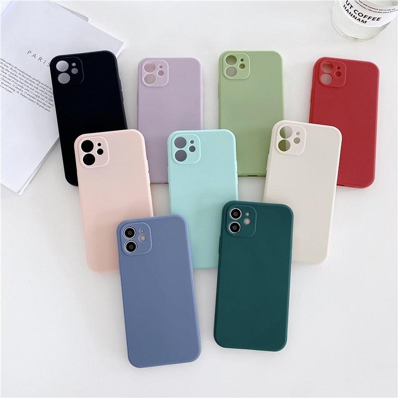 Soft Silicone Candy Color Phone Case For iPhone 13Mini iPhone 14Pro Max Ultra Thin Shockproof Cover Solid Color Shockproof Silicone Case For iPhone