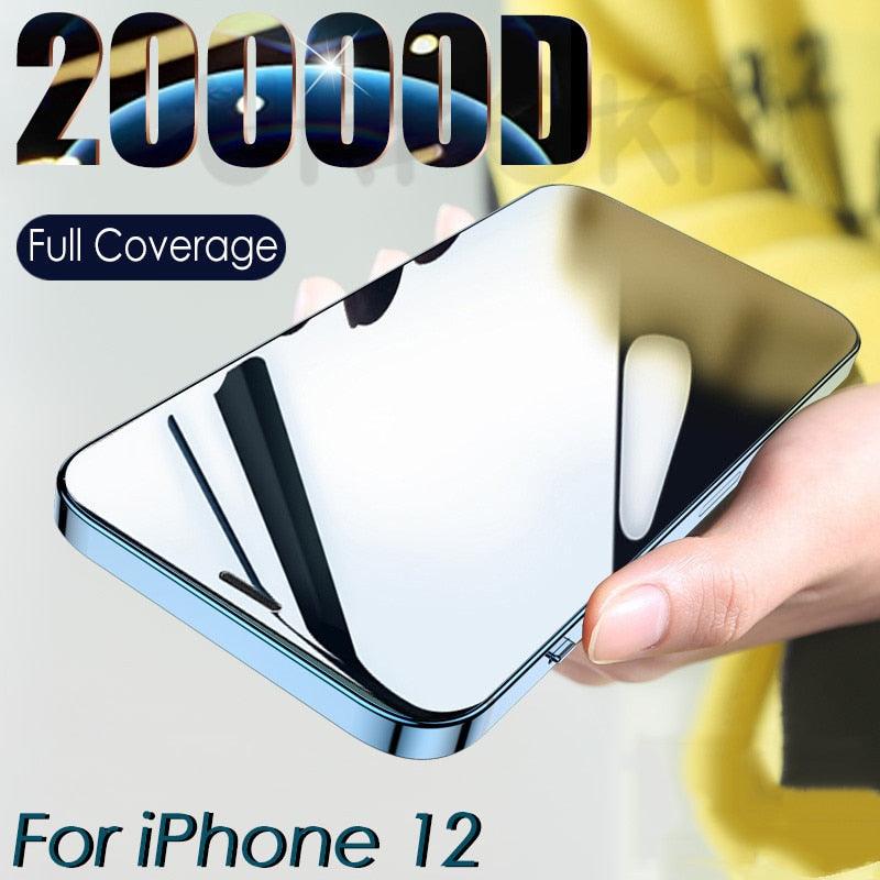 20000D Curved Full Cover Glass On For iPhone 12 Mini 11 12 Pro X XR XS Max SE 6 6S 7 8 Plus Tempered Glass Film Screen Protector Tempered Glass Protective Film HD Clear Screen Glass For iPhone