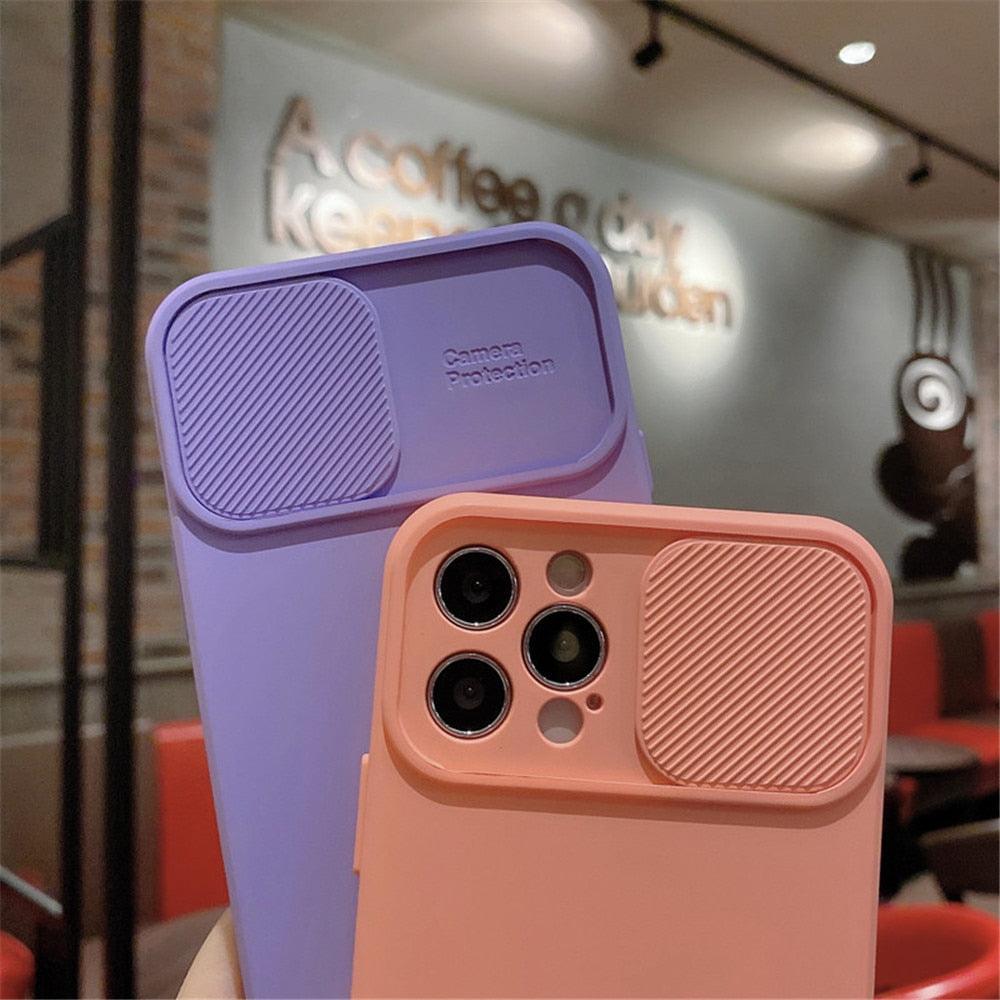 Camera Protection Case With Sliding Camera Cover Protective Design Soft Edges Protective Cover Camera Lens Protection Solid Phone Case For iPhone 13 14 12 Pro Max Mini Candy Color Cover For iphone