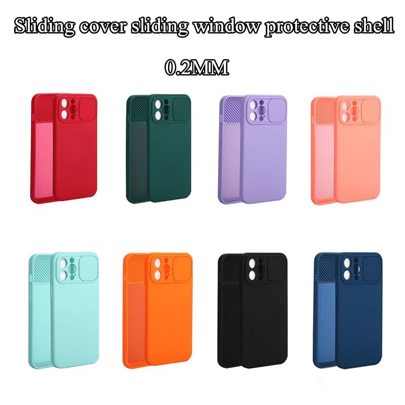 Sliding Lens Protective Silicone Case For iPhone 11 Pro Max Mini 12 Pro 13 Push Cover iphone Slide Camera Cover Case with Camera Lens Protector Cover Silicone Bumper Slim Phone Cover Compatible with iPhone