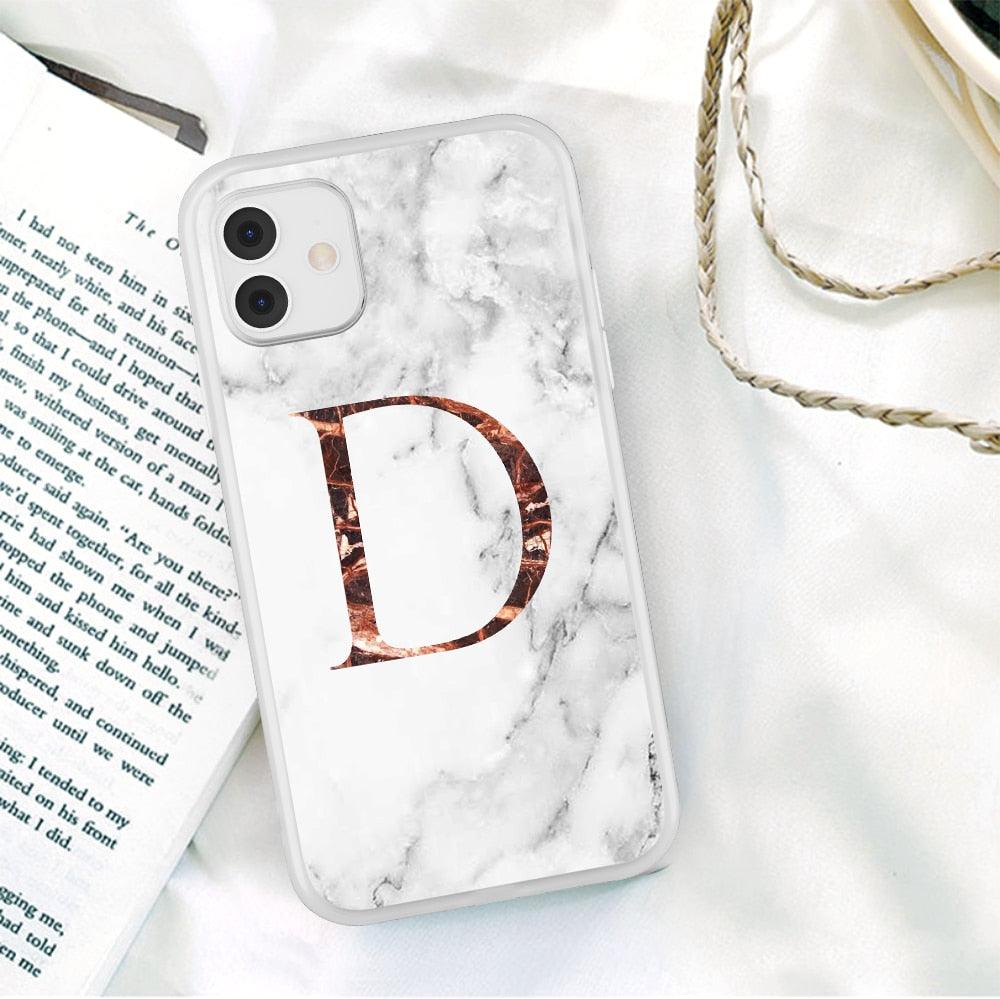 White A-Z Marble Texture Phone Cover For Iphone 12 Mini Soft Silicone Back Case Solid Name Phone Case Luxury Screen Camera Protection Shockproof Soft Cover