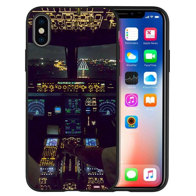 Aircraft Airplane Cockpit Black Silicone Phone Case For Iphone 12 Xr Xs Max 5 5s Se 2020 6 6s Plus 7 8 X 11pro Max 11 Cover Back Case Mobile Cover