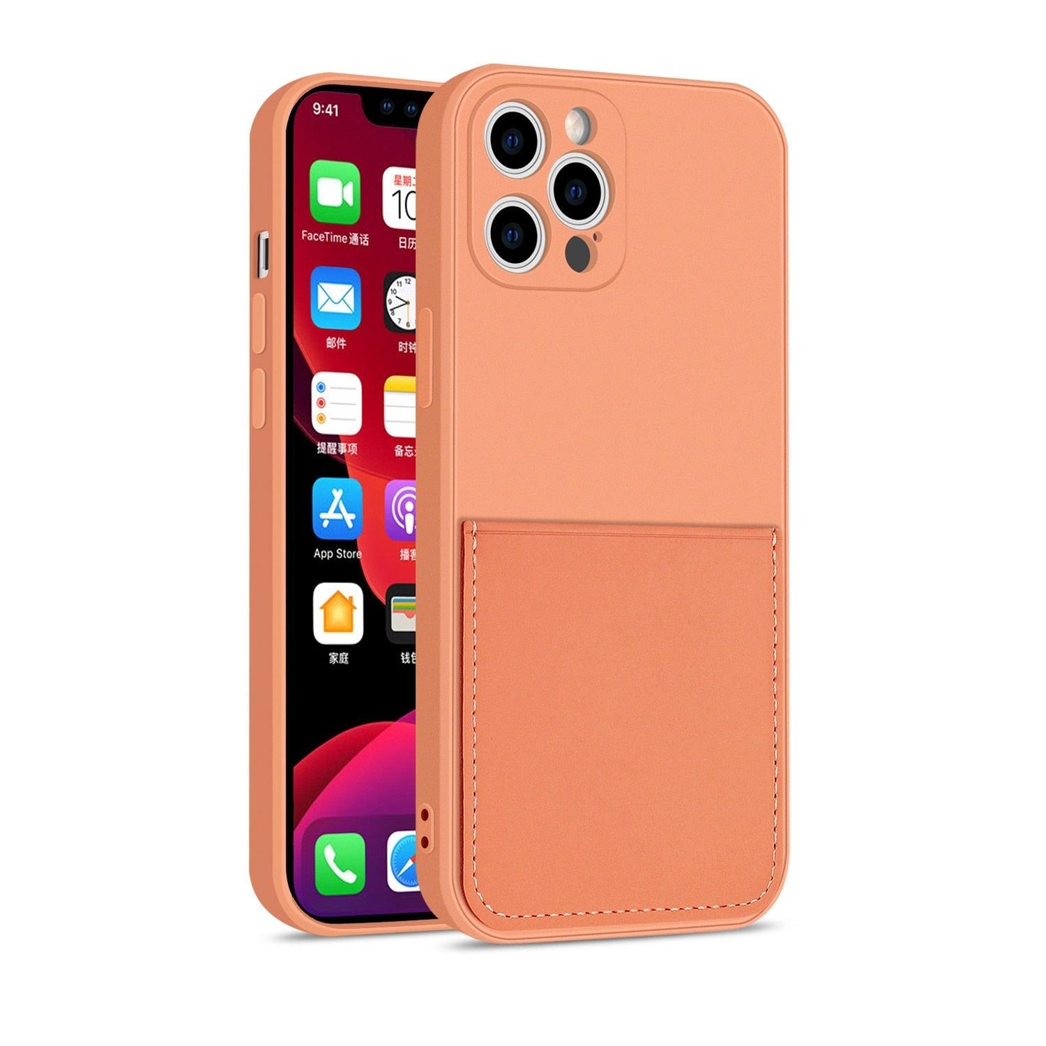 Simple Wallet Case For iphone Silicone Case For iphone 13 12 11 Pro Max Mini With Card Holder Cover Classic Silicone Full Protection Anti-Scratch Shockproof Case