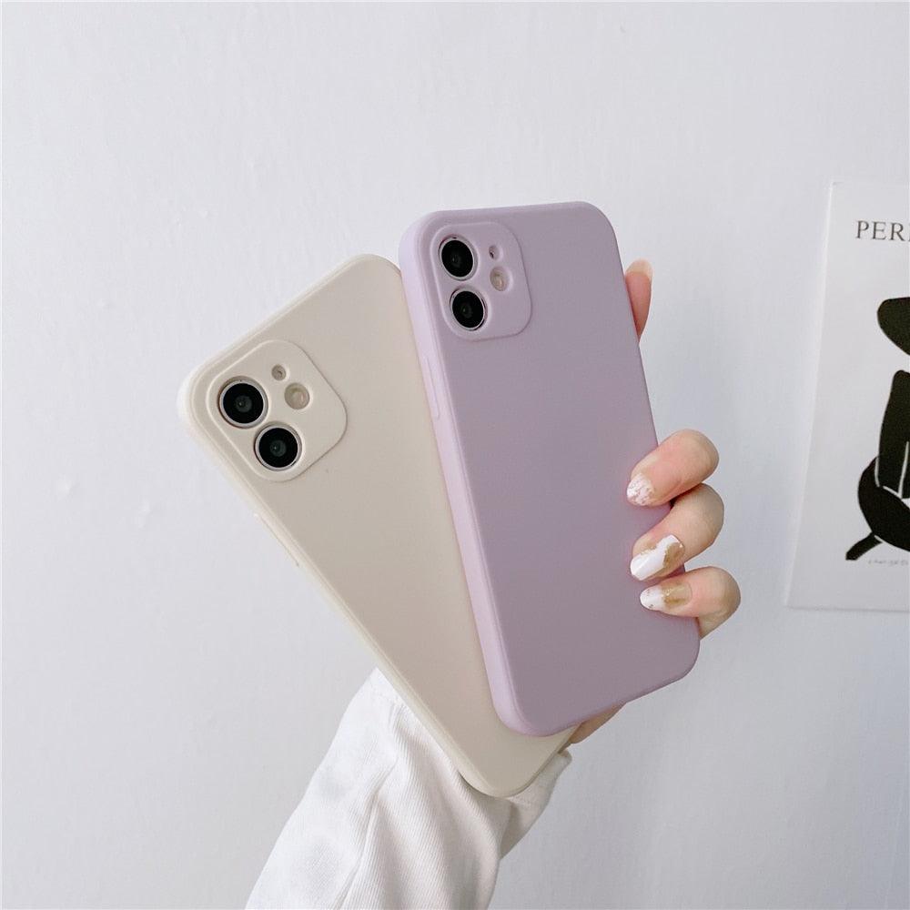 Soft Silicone Candy Color Phone Case For iPhone 13Mini iPhone 14Pro Max Ultra Thin Shockproof Cover Solid Color Shockproof Silicone Case For iPhone