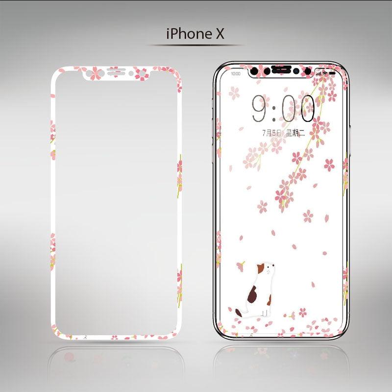 Flowers Cartoon Screen Protector For iPhone 13 12 11 Pro Max Soft Edge Tempered Glass on For iPhone XS MAX XR 7 8 PLUS Lovely Easy Installation Frame 9H Hardness Full Coverage Bubble Free Cute Lovely Cherry Blossom Design Glass For iPhone