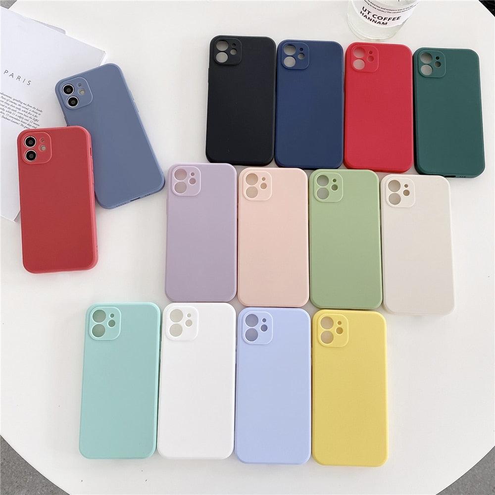 Soft Silicone Candy Color Phone Case For iPhone 13Mini iPhone 14Pro Max Ultra Thin Shockproof Cover Solid Color Shockproof Silicone Case For iPhone