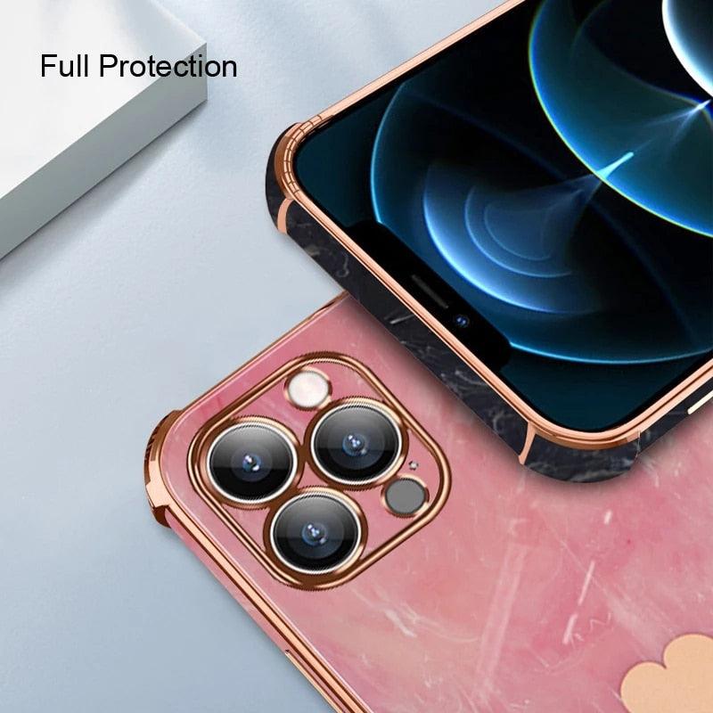 Luxury Shockproof Soft Case For iPhone 13 12 11 Pro Max XS XR X R 8 7 Plus iPhone12 12Pro iPhone11 Marble Texture Covers  Luxury Love Phone Case Cute Side Small Heart Pattern Soft Shockproof Full Lens Case for iPhone