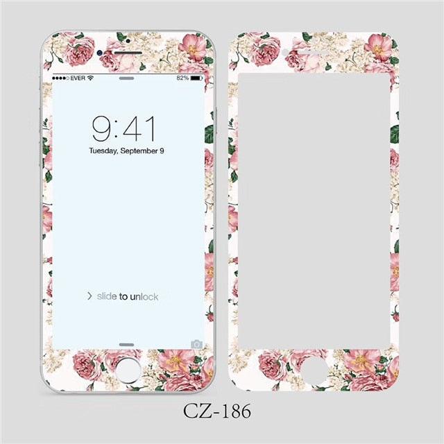 3D Curved Edge Tempered Glass for iPhone 6 6s 7 8 Plus Fashion Flowers Pattern Screen Protector Protective Film Tempered Glass Screen Protector Designed for iPhone