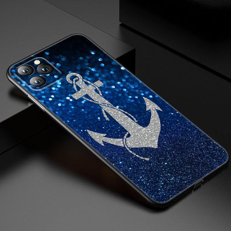 Anchor Boat Ship Wheel Phone Case For iPhone 13 12 Mini 11 Pro XS Max XR X 8 7 6S 6 Plus 5S 5 SE 2020 Black Cover Custom Anchor Hard Back Cover Case