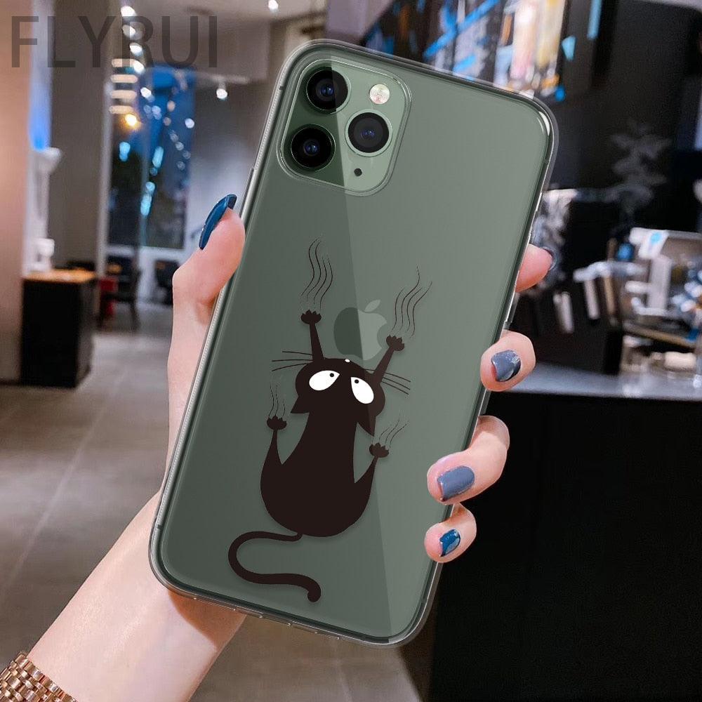 Cute Black Cats Animal Pattern Clear Phone Case For Iphone 11 13 12 Pro Max 7 8 Plus Se 2020 Silicone Protective Design Flexible Slim Soft Transparent Cover