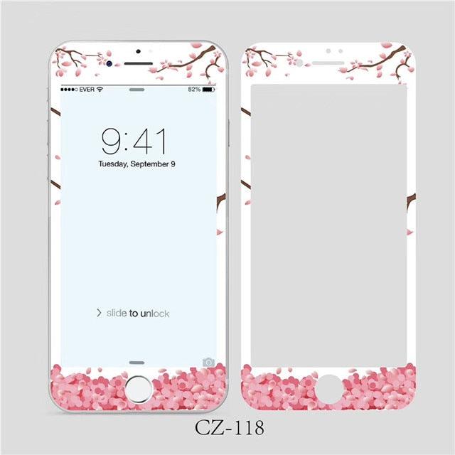 3D Curved Edge Tempered Glass for iPhone 6 6s 7 8 Plus Fashion Flowers Pattern Screen Protector Protective Film Tempered Glass Screen Protector Designed for iPhone