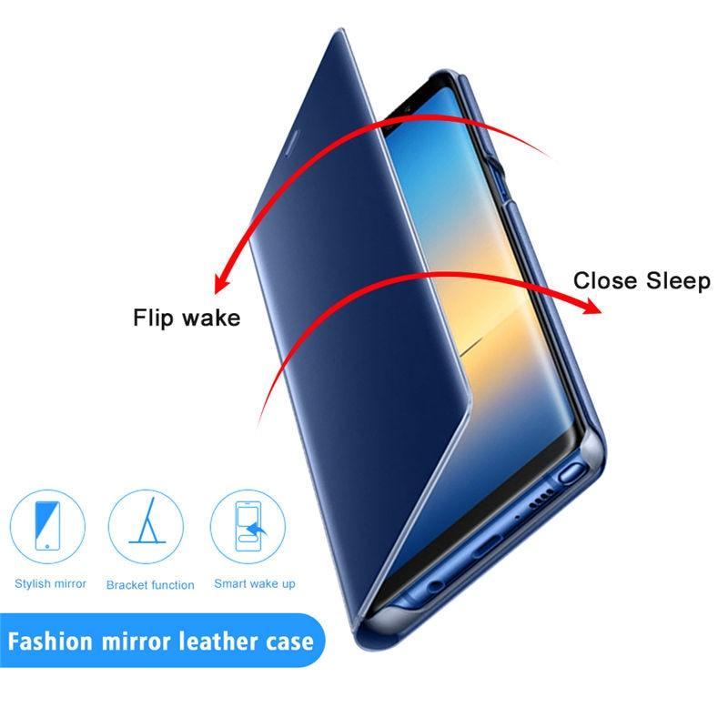 Smart Flip Phone Case For iPhone X XR XS 5 5S SE 7 8 6 6S Plus 11 12 13 Mini Pro Max 2020 Mirror Window Standing Holder Cover  Mirror Screen Smart Plating Case 360 Full Body Ultra Thin Intelligent Protective Case