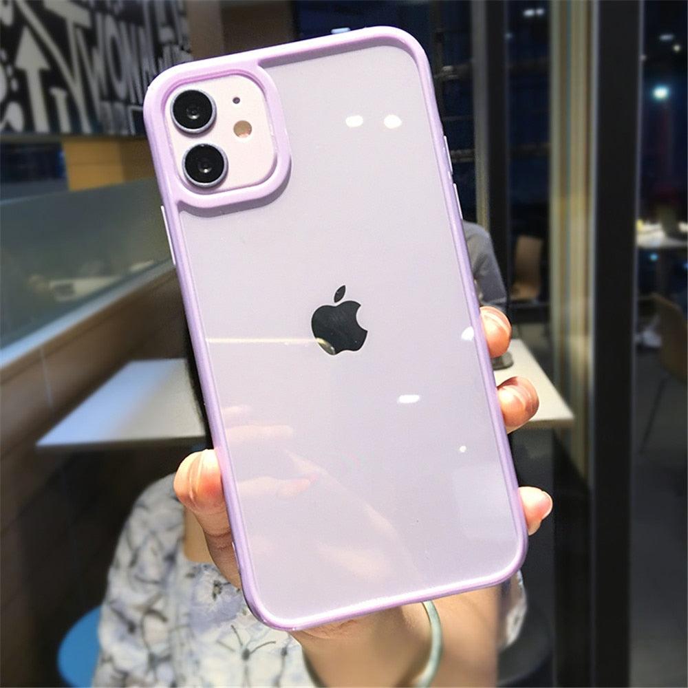 Transparent Shockproof Bumper Phone Case For iPhone 11 12 13 14 Pro Max Mini Cute Candy Color Hard Cover  Luxurious Translucent Case for iPhone