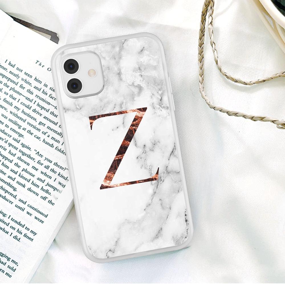 White A-Z Marble Texture Phone Cover For Iphone 12 Mini Soft Silicone Back Case Solid Name Phone Case Luxury Screen Camera Protection Shockproof Soft Cover