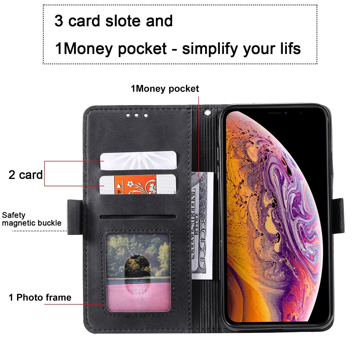 Luxury Magnetic Leather Flip Case For iPhone 14 13 12 Mini 11 Pro SE Card Holder Wallet Stand Cover Leather Wallet Flip Case Cover With Card And Cash Slot 360 Full Body Protection