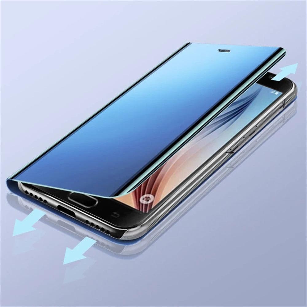 Smart Flip Phone Case For iPhone X XR XS 5 5S SE 7 8 6 6S Plus 11 12 13 Mini Pro Max 2020 Mirror Window Standing Holder Cover  Mirror Screen Smart Plating Case 360 Full Body Ultra Thin Intelligent Protective Case