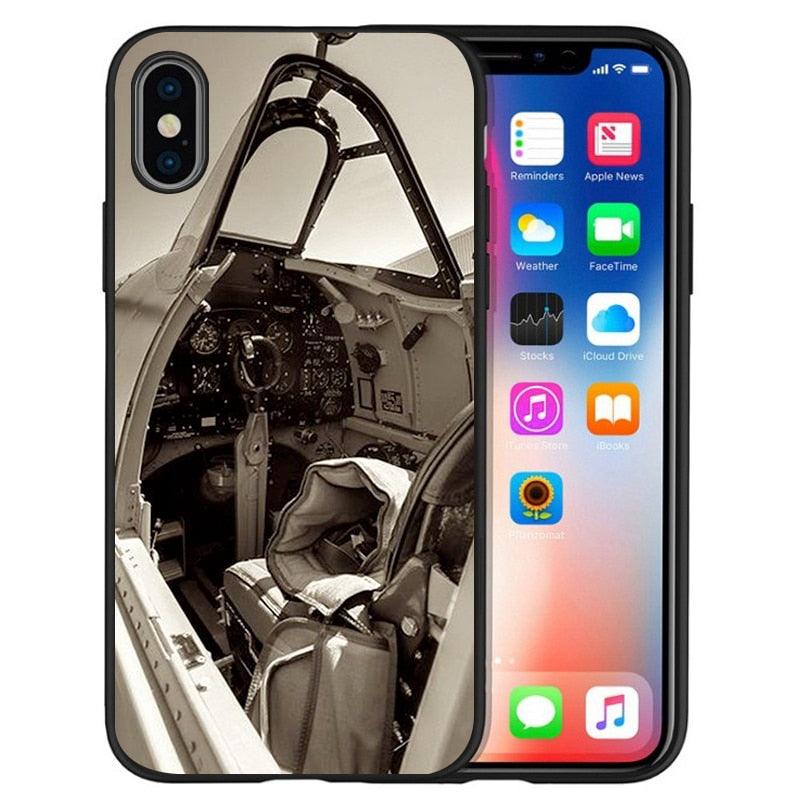 Aircraft Airplane Cockpit Black Silicone Phone Case For Iphone 12 Xr Xs Max 5 5s Se 2020 6 6s Plus 7 8 X 11pro Max 11 Cover Back Case Mobile Cover