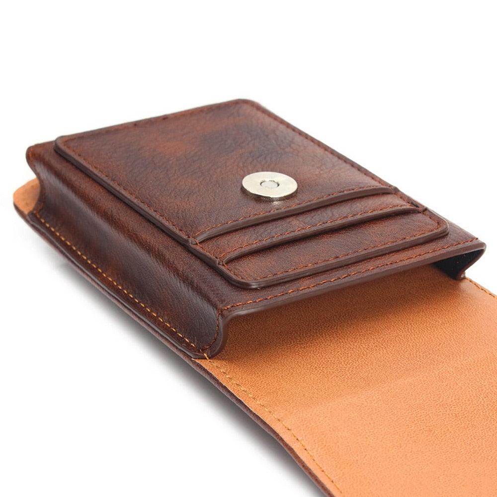 Universal Leather Case for iPhone Mens PU Leather Vertical Case with Belt Clip for iPhone Waist Pack Belt Clip Bag for 3.5-6.3" Mobile Phone Pouch Phone Cover