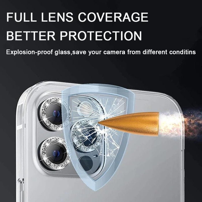 Glitter Diamond Camera Lens Protector For Iphone 13 Pro Max Mini Camera Metal Ring Glass For Iphone 12 11 Pro Max Protective Cap Diamond Glitter Camera Lens Protector On For Iphone