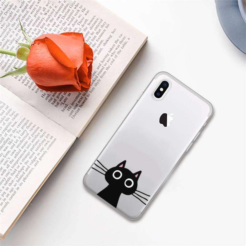 Cute black cat Phone Case for iphone 13 11 12 pro XS MAX 8 7 6 6S Plus X 5S SE 2020 XR case  Cute Cat Slim Fit Glossy Stylish Cover Soft Shockproof Phone Case