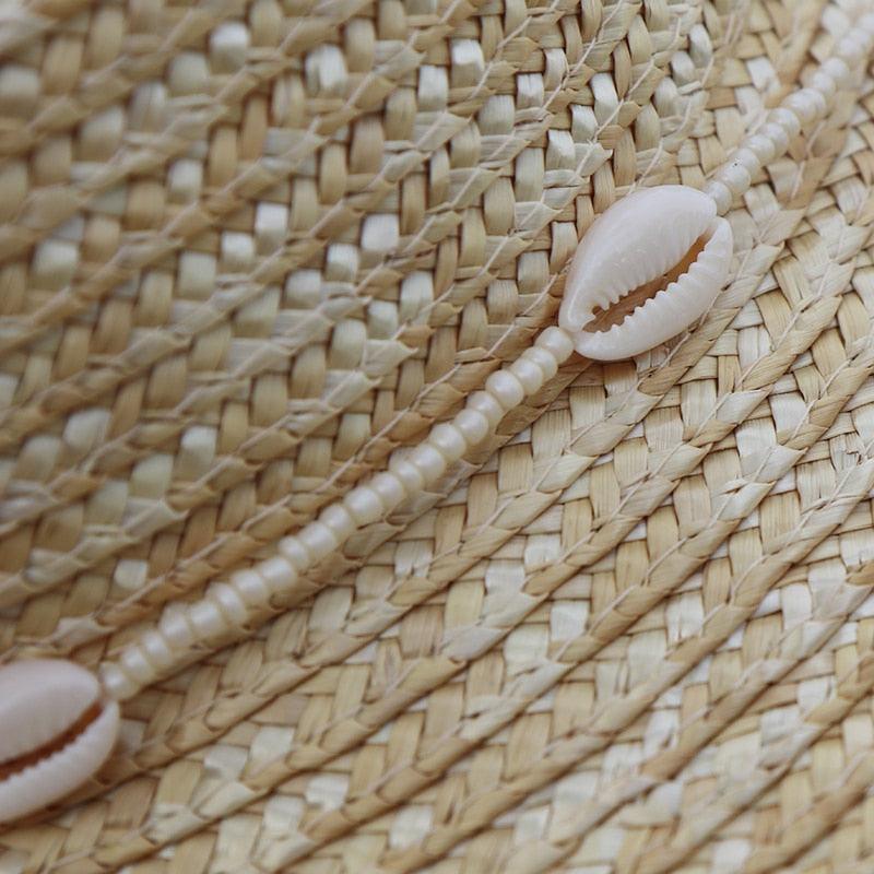 Vintage Seashells Beaded Beach Hats With Chain For Women Elegant Outdoor Ladies Hat Beach Hats Women Seashells Sun Hat Fashion Straw Fedoras Sun Hats Summer Portable Charming Hat