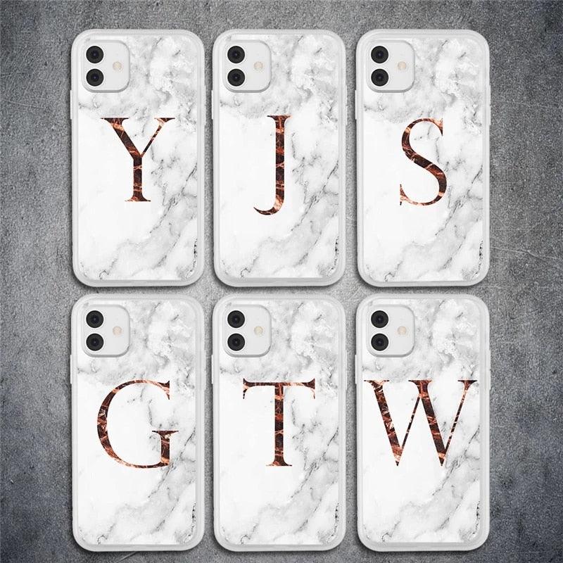 White A-Z Marble Texture Phone Cover For Iphone 12 Mini Soft Silicone Back Case Solid Name Phone Case Luxury Screen Camera Protection Shockproof Soft Cover