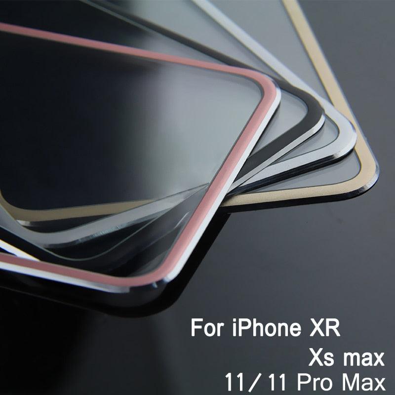 10D Curved Edge Aluminum Alloy Tempered Glass for iPhone X XS MAX 11 12 Pro Max mini 6 6S 7 8 Plus Full Cover Screen Protector  Titanium Alloy Metal Edge Full Coverage Front Tempered Glass Screen Protector for iPhone