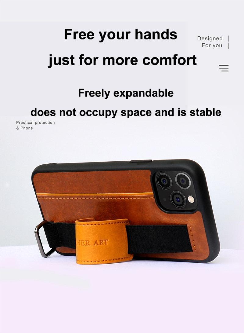 Classic Vintage Design Leather Belt Style With Strap Case for iPhone 14 13 12 Mini 11 Pro Max XS XR Max 8 7 6S Plus PU Leather Wristband Card Holder Full Cover Business Simple Iphone Case For Men And Women