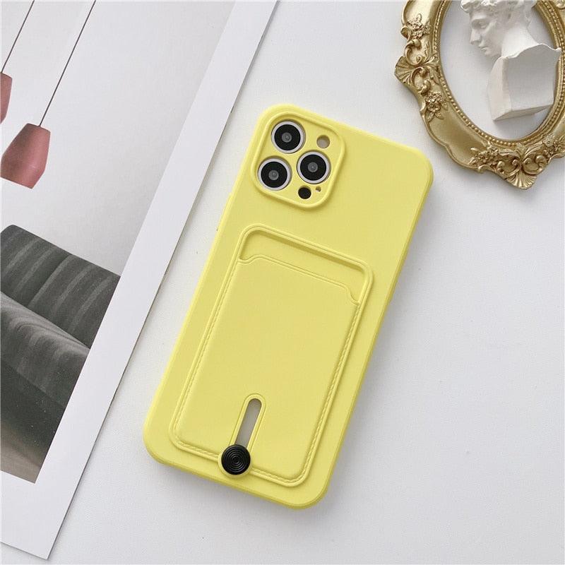 New Candy Color Wallet Card Case For iPhone 13 11 12 14 Pro Max Soft Silicone Shockproof Cover Silicone Protective Case Soft Slim Card Slot Case Compatible with iPhone 11 Purple Phone Case