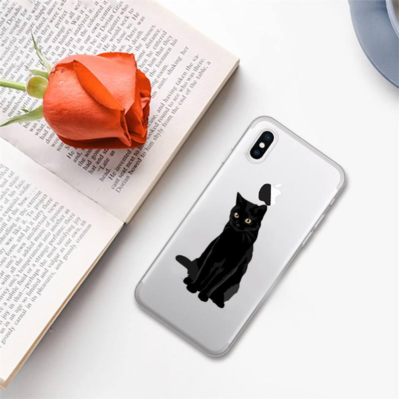 Cute black cat Phone Case for iphone 13 11 12 pro XS MAX 8 7 6 6S Plus X 5S SE 2020 XR case  Cute Cat Slim Fit Glossy Stylish Cover Soft Shockproof Phone Case