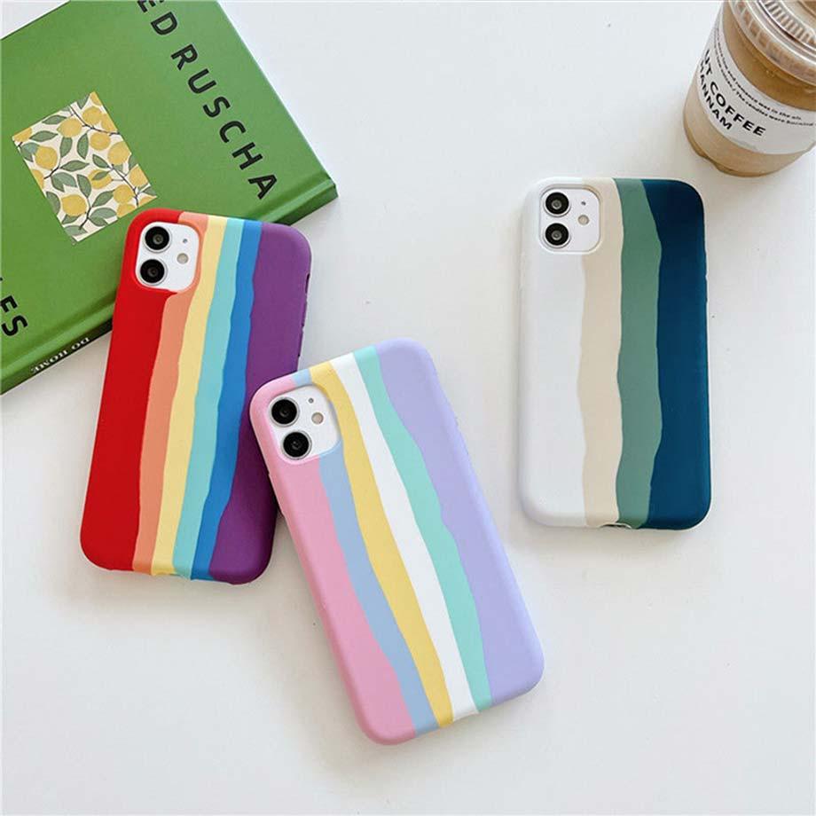 Luxury Rainbow Silicone Case For iPhone 11 X Xr Xs Max Case 12 11 Pro Max 6 6s 7 8 Plus Modern Colorful Shockproof Back Cover Rainbow Color Soft Silicon Back Cover Case