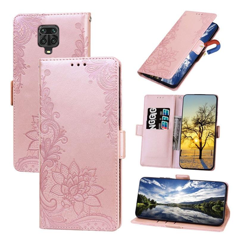 Lace Leather Flip Case For Xiaomi Redmi 9T 9 10 9A 9AT 9C NFC 5 Plus 6 6A 7A 8A 8T Note 10 4 4X 5 7 8 9 Pro 9T 9S Poco M3 Cover Lace Embossed Leather Magnetic Buckle Protection Flip Stand Phone Case