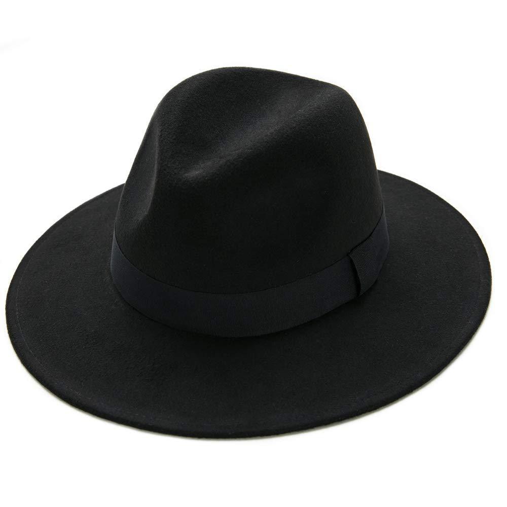 Black Fedora Hat Unisex Wide Brim Hat Autumn Winter Fedora Hat Wide Cap Winter Wool Classic Hat Men Elegant Gentleman Hat For Party