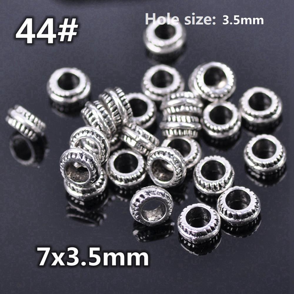 50pcs Silver Color Metal Alloy Loose Spacer Beads lot for Earring Necklace Bracelet Jewelry Making Findings Crafts Round Column Loose Beads Antique Silver Carved Spacer Beads for Jewelry Making