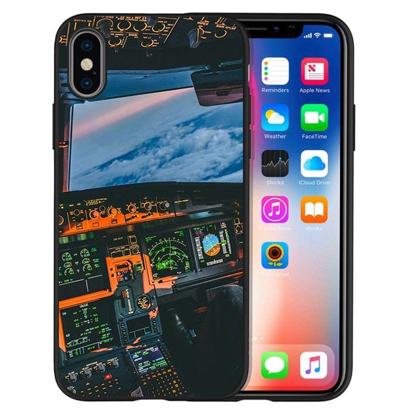 Aircraft Airplane Cockpit Black Silicone Phone Case For Iphone 12 Xr Xs Max 5 5s Se 2020 6 6s Plus 7 8 X 11pro Max 11 Cover Back Case Mobile Cover