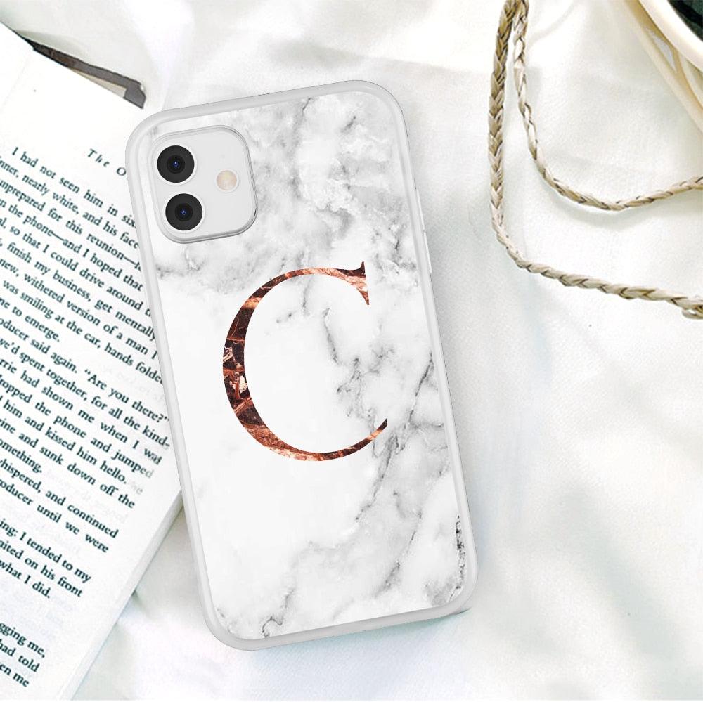 White A-Z Marble Texture Phone Cover For Iphone 12 Mini Soft Silicone Back Case Solid Name Phone Case Luxury Screen Camera Protection Shockproof Soft Cover