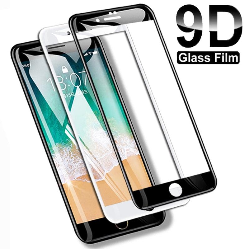 9D Full Cover Tempered Glass For iPhone 8 7 6 6S Plus 5 5S SE 2020 Screen Protector On iPhone 11 Pro XS Max X XR Protective Film Tempered Glass Screen Protector with Curved Edge Frame Screen Protector