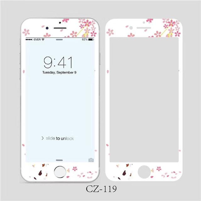 3D Curved Edge Tempered Glass for iPhone 6 6s 7 8 Plus Fashion Flowers Pattern Screen Protector Protective Film Tempered Glass Screen Protector Designed for iPhone