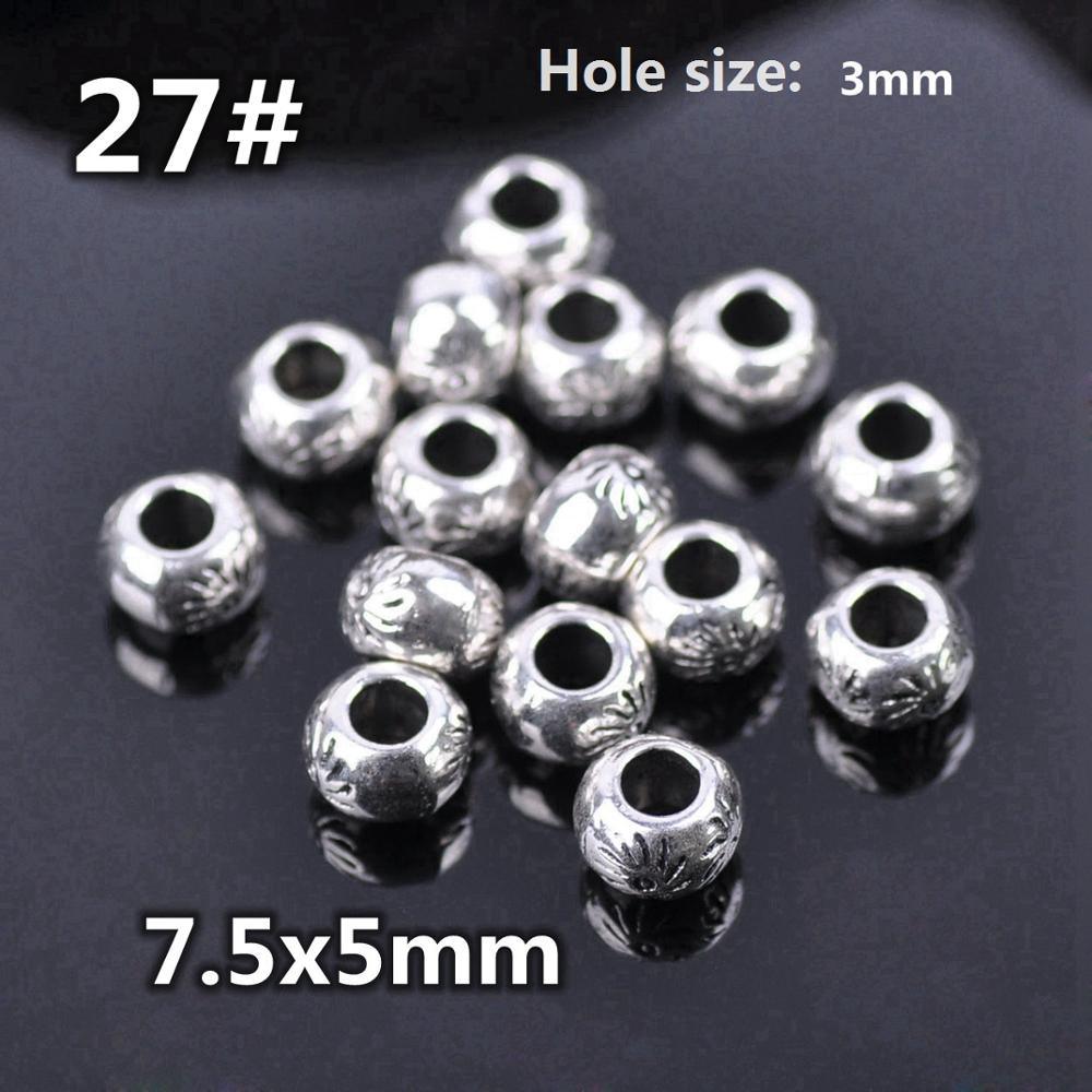 50pcs Silver Color Metal Alloy Loose Spacer Beads lot for Earring Necklace Bracelet Jewelry Making Findings Crafts Round Column Loose Beads Antique Silver Carved Spacer Beads for Jewelry Making