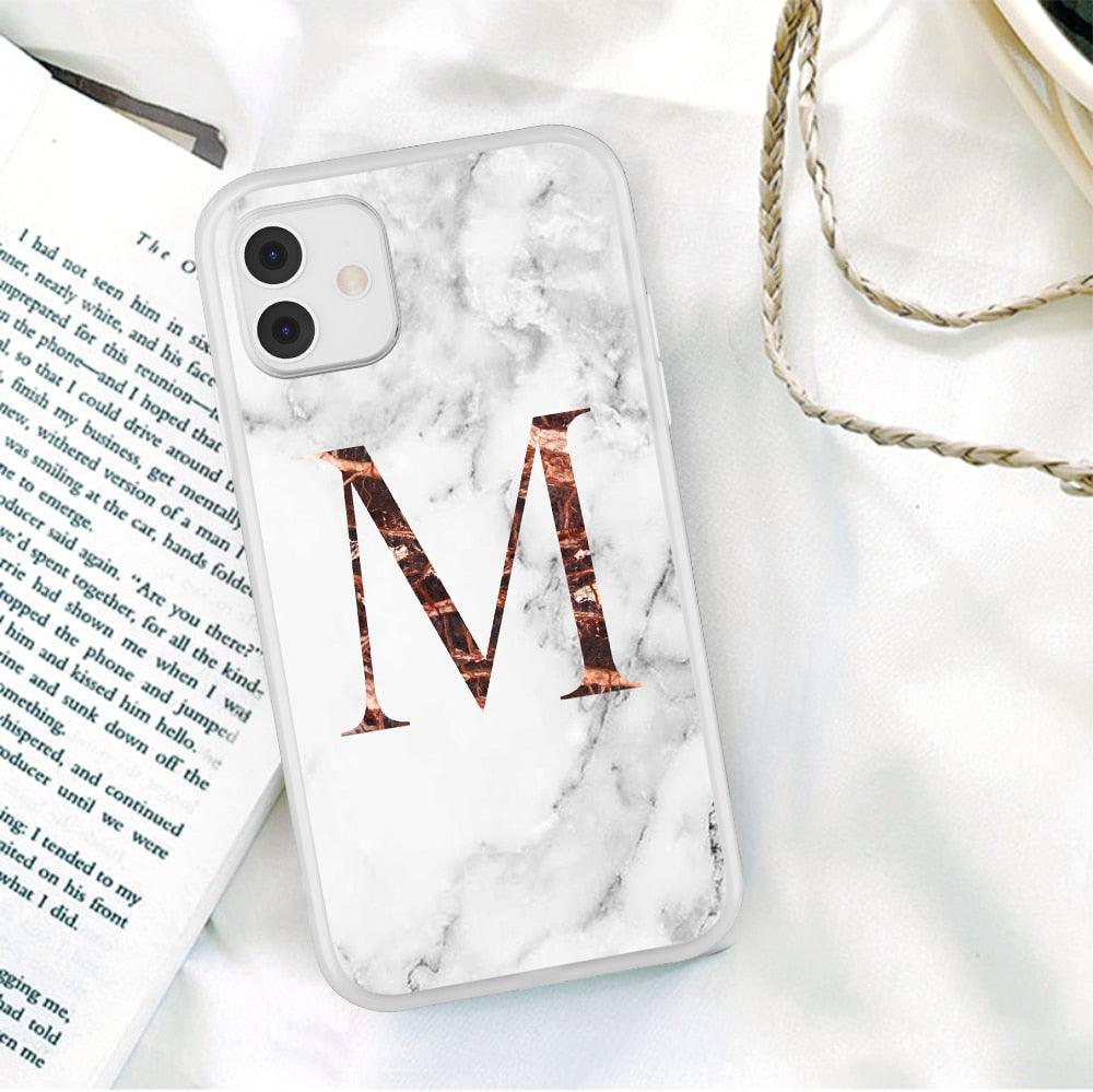 White A-Z Marble Texture Phone Cover For Iphone 12 Mini Soft Silicone Back Case Solid Name Phone Case Luxury Screen Camera Protection Shockproof Soft Cover