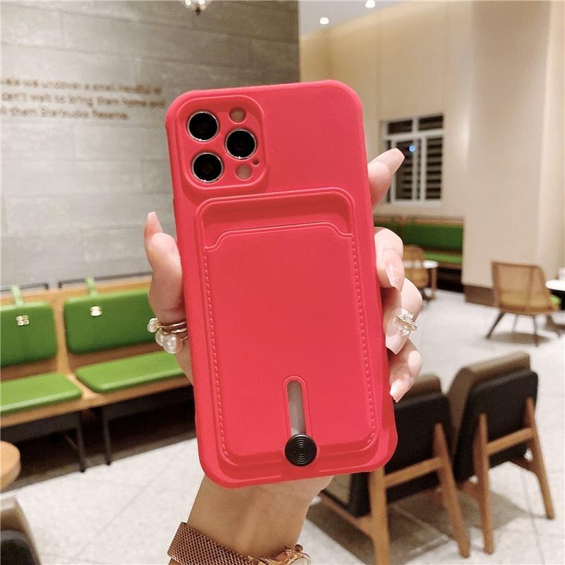 Unique Silicone Solid Color Phone Case For iPhone 11 12 13 Mini case For iPhone 11 Pro Case Cover Silicone Wallet Card Holder Compatible With Smartphones Minimalist Style Lightweight iphone Case